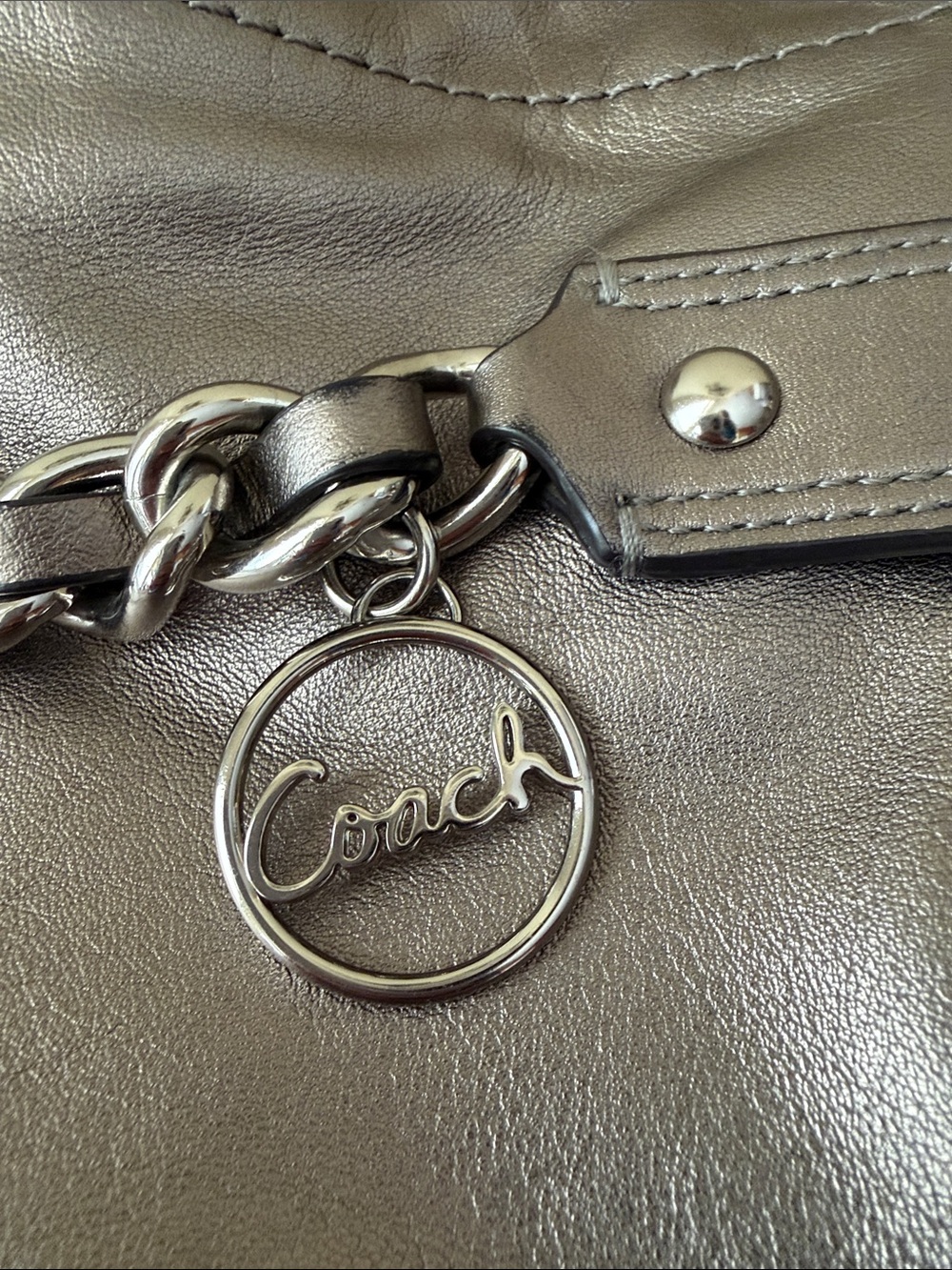 Coach Metallic Pewter Leather crossbody Bag with Chain Accent - Picture 3 of 8